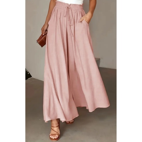 Unknown London Pants - Women's 2X Elastic Waist Wide Leg Pants Office Casual Summer Boho Dressy Beach
